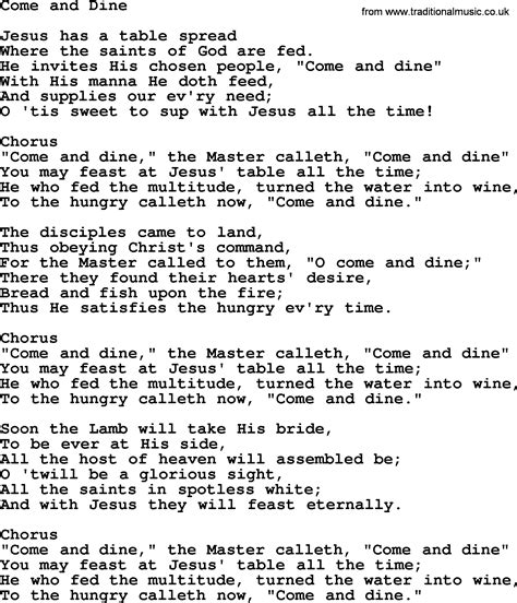 Come and Dine > Lyrics .